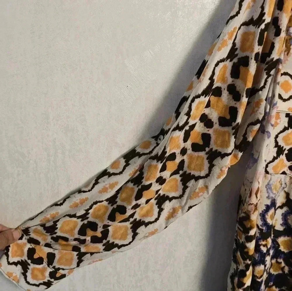 Mishca Womens L Tie Dye Animal Print Long Sleeve Tunic Top Button Up Pockets - Picture 5 of 8